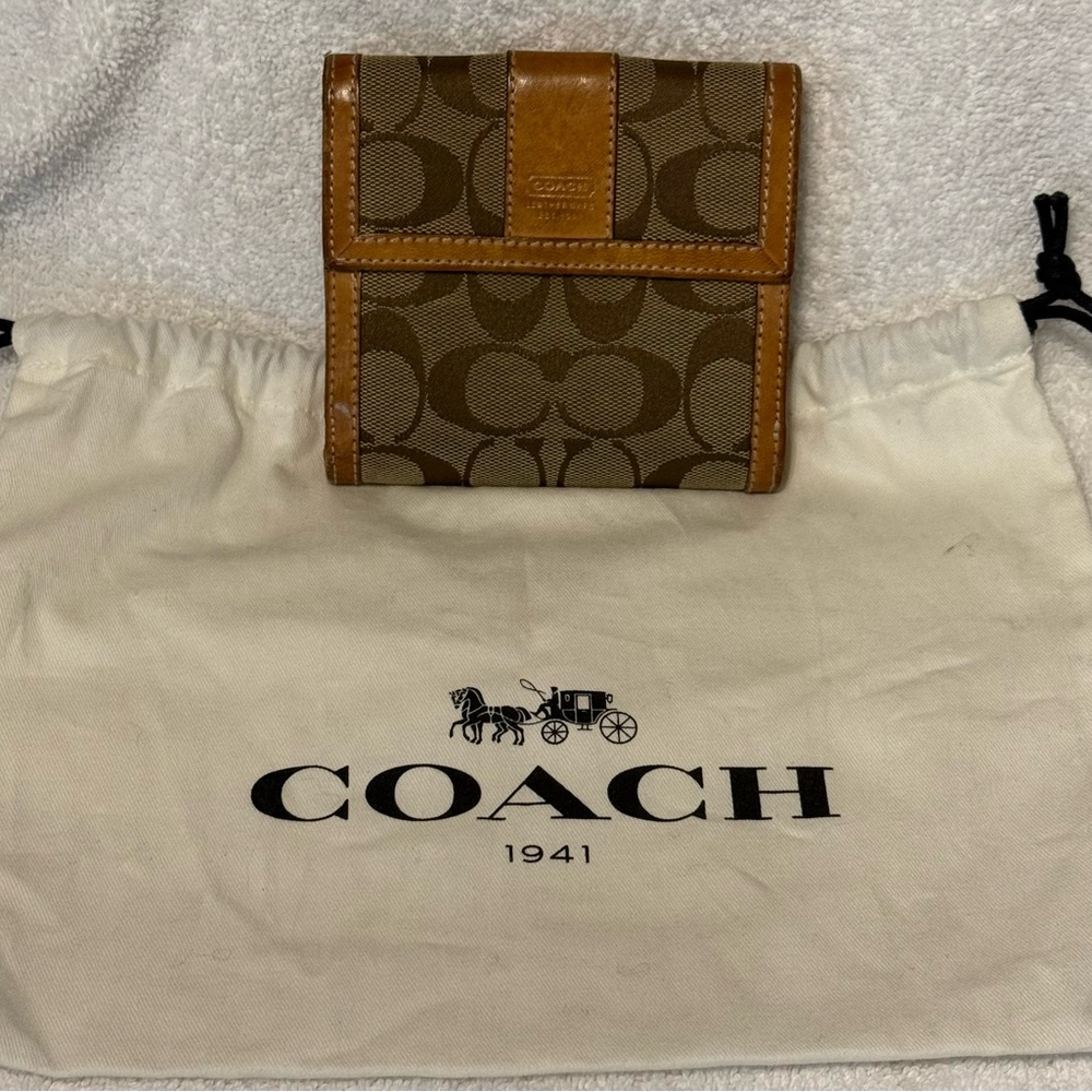 Coach Brown Signature Canvas Small Trifold Wallet